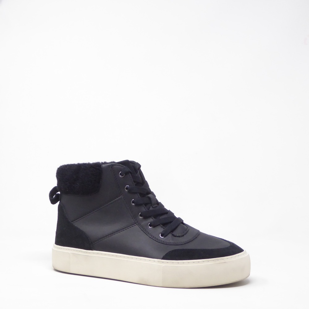 UGG Women UGG Cakewalk High Sneaker Boot Black Leather Suede Shearling Trim 10